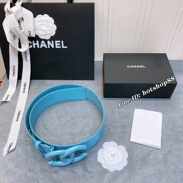 Chanel經典款女士皮帶 香奈兒cc烤漆logo扣雙面可用小牛皮腰帶  jjp1149